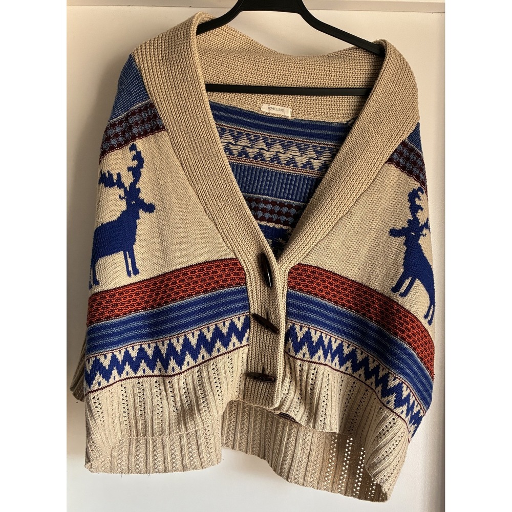 LoveCulture Cardigan Women Collared Long Sleeve Beige Blue Red Retro Moose